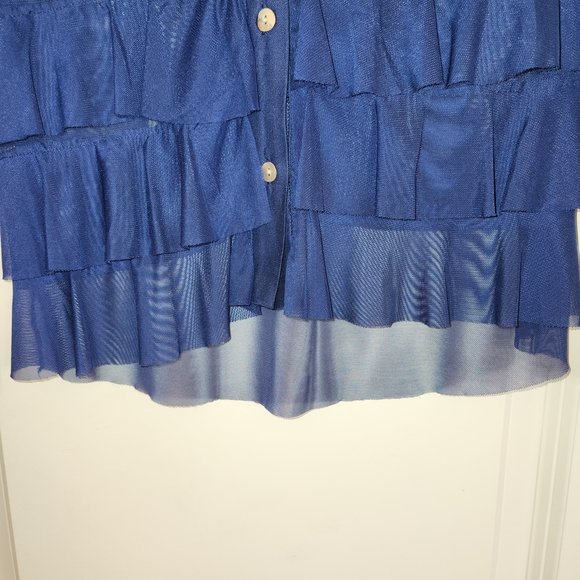 Isle By Melis Kozan Cha Cha Ruffle Mesh Long Sleeve Sheer Navy Blue Top Size S - Picture 6 of 10